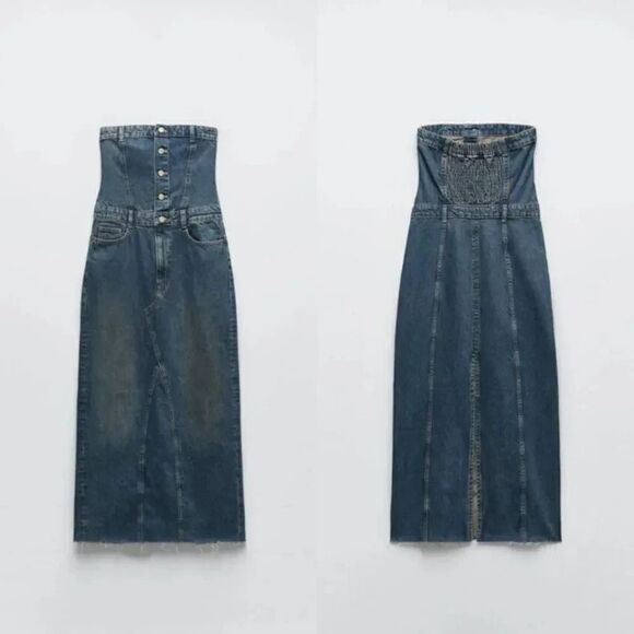 Zara Sleeveless Denim Maxi Dress XS NWOT - Picture 2 of 10